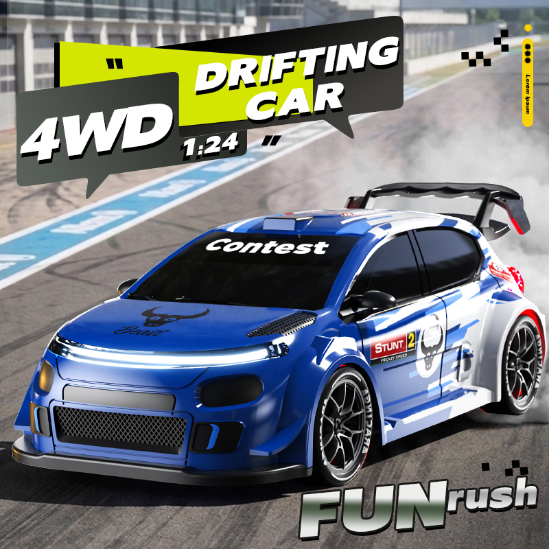 Rc Drift Car 1 24 Scale 4Wd - 1:24スケール 4WDドリフトRCカー 2.4Gリモート パール仕上げ 大型テールフィン交換可能 レーシングドリフトホイール