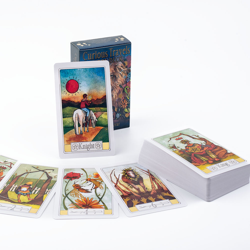 Tarot Cards Deck With Guidebook - 「好奇心が強い旅行」のタロットカードのセット、魅力的な水彩画の幻想のデッキ、78の部分、10.3x6cm